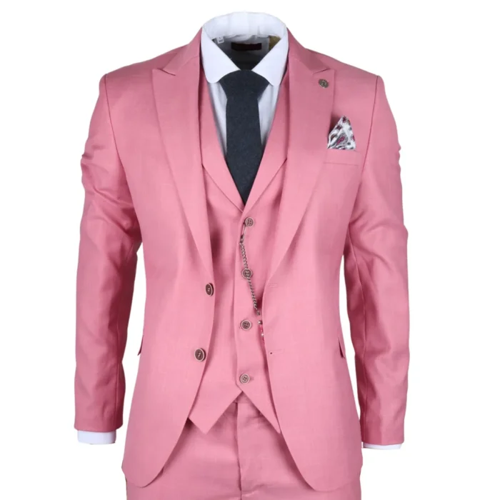 Men's Classic 3 Piece Suit Blush Pink Pocket Chain Wedding Tailored Fit Vintage Formal - Image 1