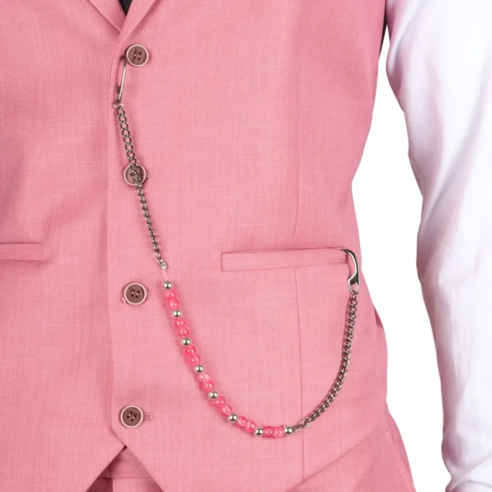 Men's Classic 3 Piece Suit Blush Pink Pocket Chain Wedding Tailored Fit Vintage Formal - Image 7
