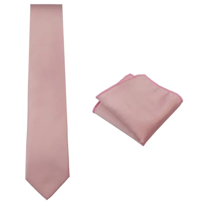 Mens Tie & Hankie Handkerchief Pocket Square Neck Tie Satin Silk Light Dusty Pink Peach - Image 2