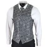 Mens Wedding 3 Piece Black Suit Diamonte Silver Cravat Waistcoat Groom Bestman - Image 5