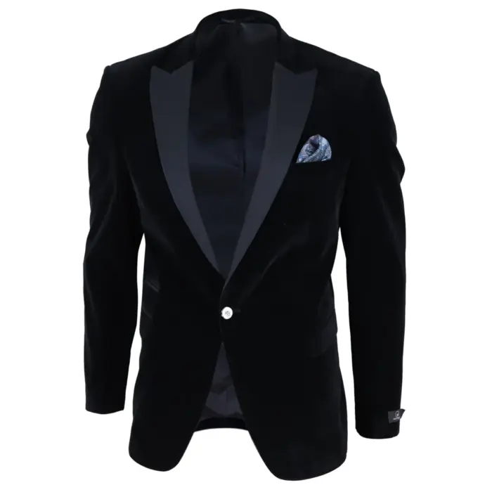 Mens Soft Velvet 1 Button Dinner Jacket Tuxedo Blazer Smart Casual Tailored Fit - Image 2