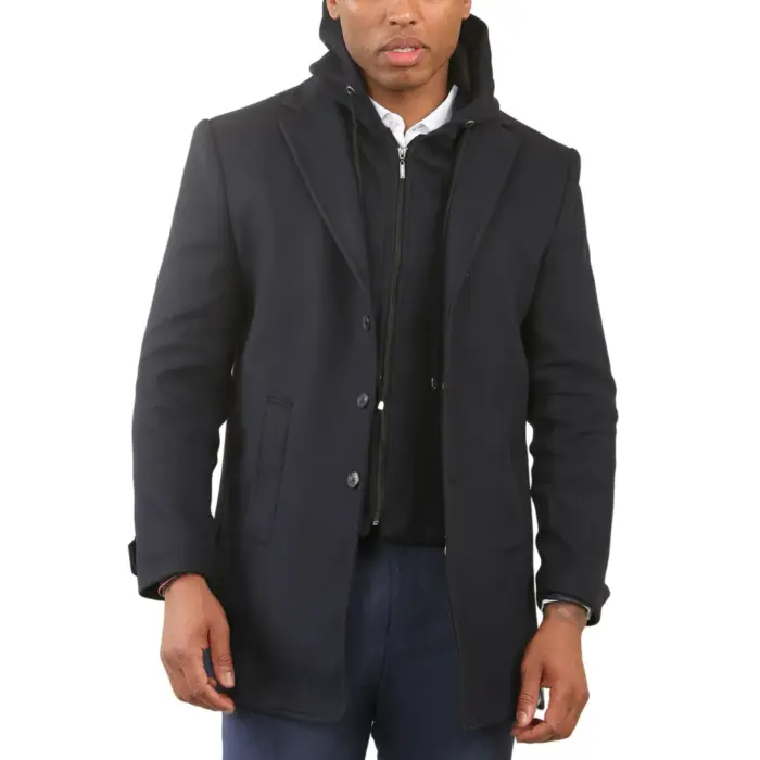 Men's Hooded Wool Blend Classic Overcoat - Image 1