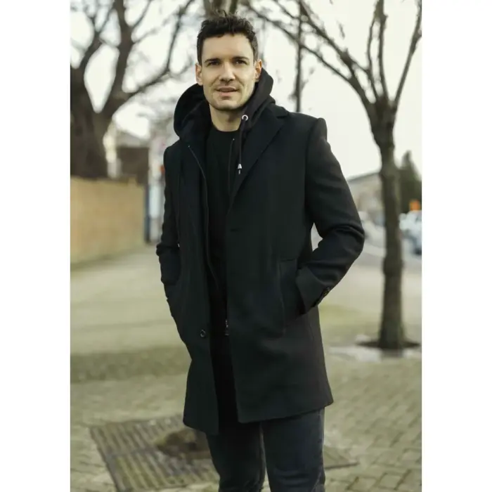 Men's Hooded Wool Blend Classic Overcoat - Image 2