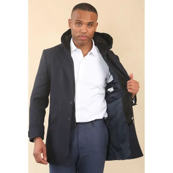 Men's Hooded Wool Blend Classic Overcoat - Image 7