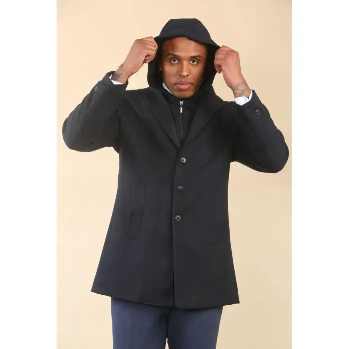 Men's Hooded Wool Blend Classic Overcoat - Image 5