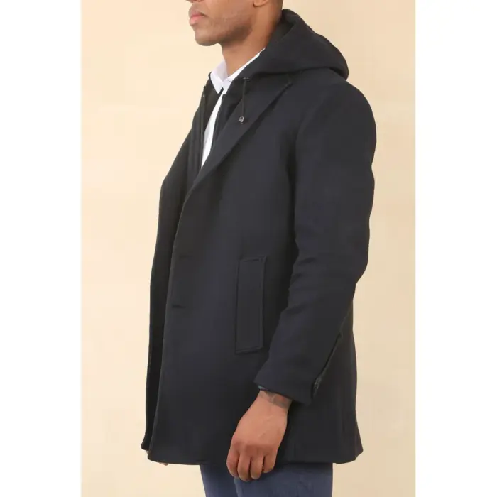 Men's Hooded Wool Blend Classic Overcoat - Image 4