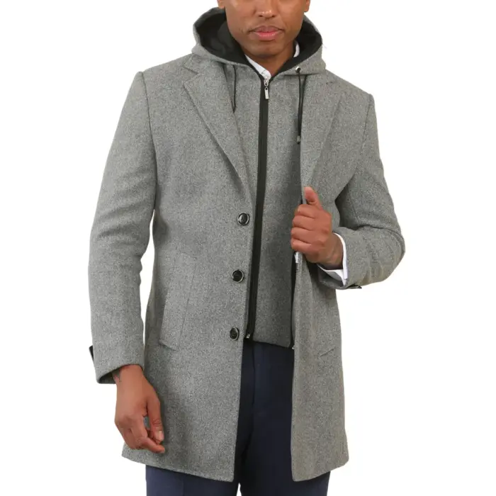 Men's Hooded Wool Blend Classic Overcoat - Image 8