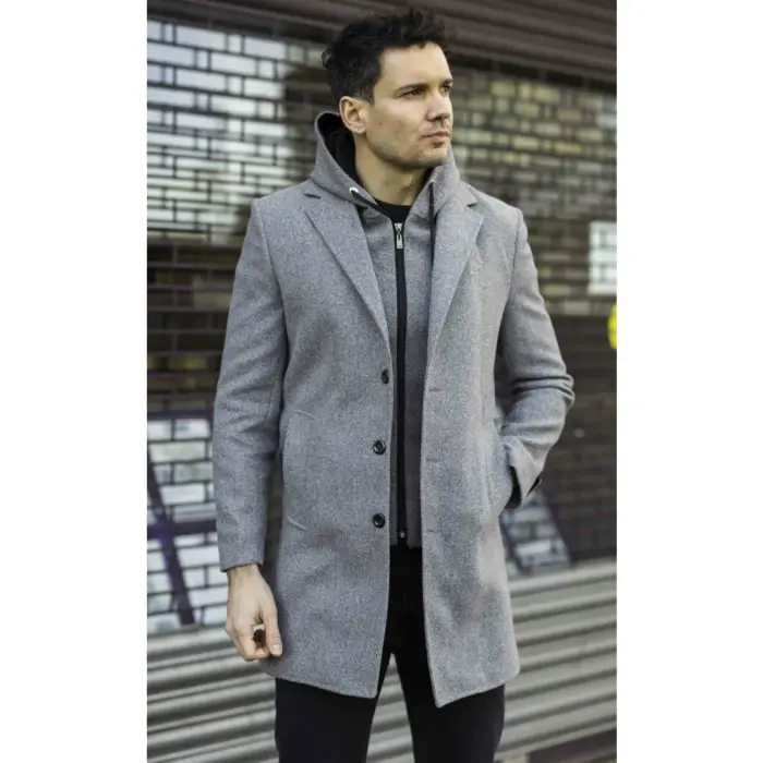 Men's Hooded Wool Blend Classic Overcoat - Image 14