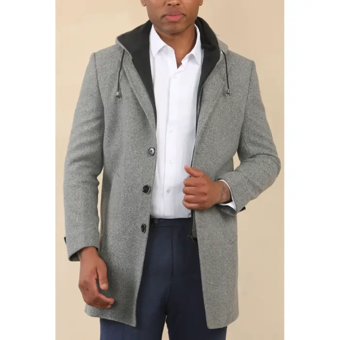 Men's Hooded Wool Blend Classic Overcoat - Image 12