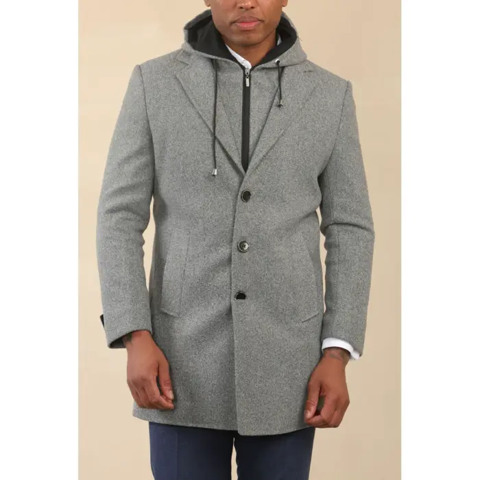 Men's Hooded Wool Blend Classic Overcoat - Image 11