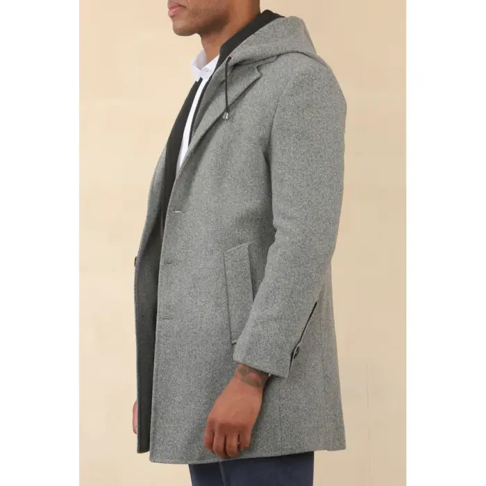 Men's Hooded Wool Blend Classic Overcoat - Image 10