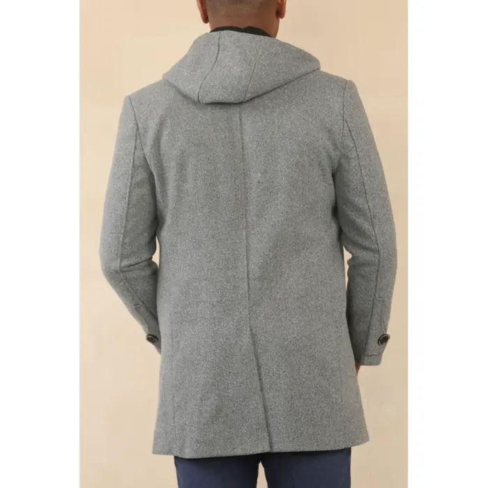 Men's Hooded Wool Blend Classic Overcoat - Image 9