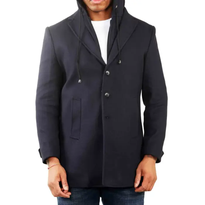 Men's Hooded Wool Blend Classic Overcoat - Image 15