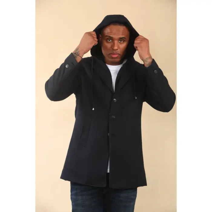 Men's Hooded Wool Blend Classic Overcoat - Image 17