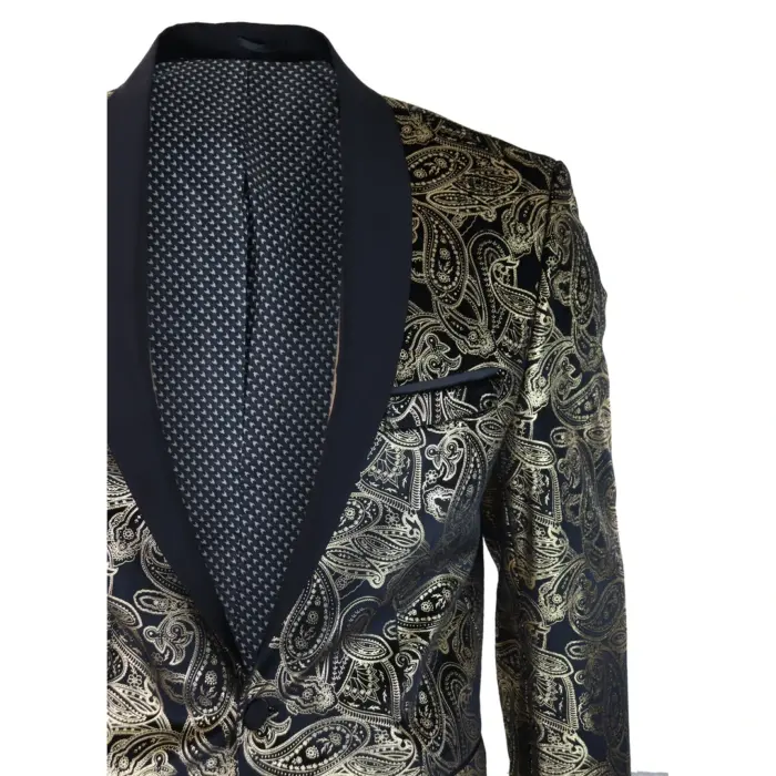 Mens Velvet Paisley Floral Blazer Black Gold Silver Tuxedo Jacket Dinner Suit Tux - Image 5