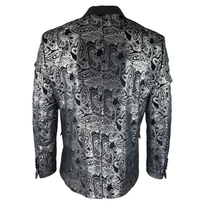 Mens Velvet Paisley Floral Blazer Black Gold Silver Tuxedo Jacket Dinner Suit Tux - Image 8