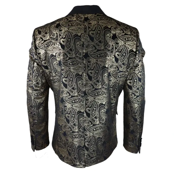 Mens Velvet Paisley Floral Blazer Black Gold Silver Tuxedo Jacket Dinner Suit Tux - Image 4