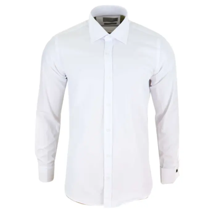 Mens White Nehru Classic Round Removable Collar Button Shirt Slim Regular Fit - Image 6