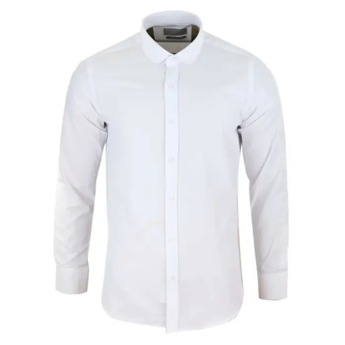 Mens White Nehru Classic Round Removable Collar Button Shirt Slim Regular Fit - Image 10