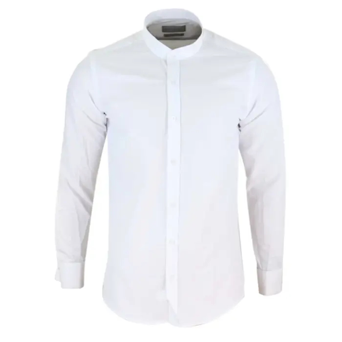 Mens White Nehru Classic Round Removable Collar Button Shirt Slim Regular Fit - Image 14
