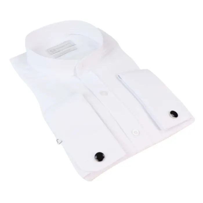 Mens White Nehru Classic Round Removable Collar Button Shirt Slim Regular Fit - Image 17