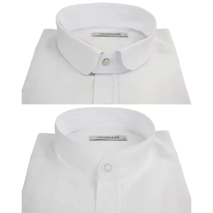 Mens White Nehru Classic Round Removable Collar Button Shirt Slim Regular Fit - Image 18