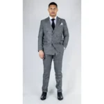 Men's Grey Suit 2 Piece Double Breasted Check Formal Dress - Image 3