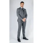 Men's Grey Suit 2 Piece Double Breasted Check Formal Dress - Image 4