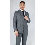 Men's Grey Suit 2 Piece Double Breasted Check Formal Dress - Image 5