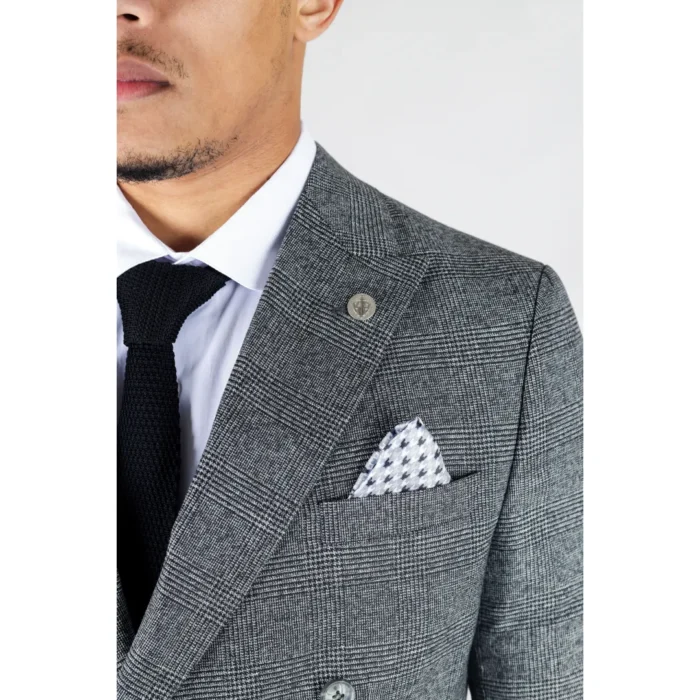 Men's Grey Suit 2 Piece Double Breasted Check Formal Dress - Image 6
