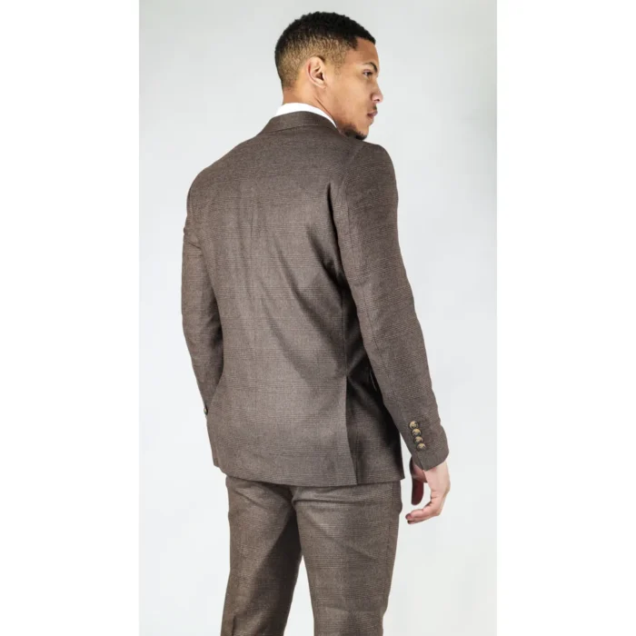 Men's Brown Suit 2 Piece Double Breasted Check Formal Dress - Image 5
