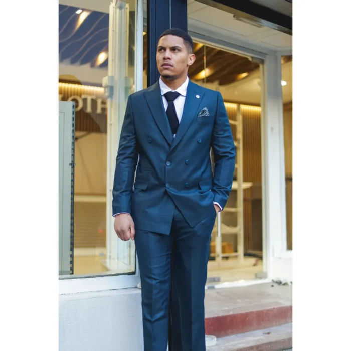 Men's Olive Suit 2 Piece Double Breasted Check Formal Dress - Image 2