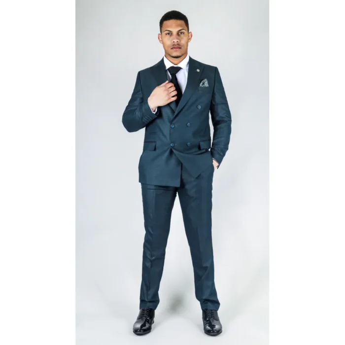 Men's Olive Suit 2 Piece Double Breasted Check Formal Dress - Image 3