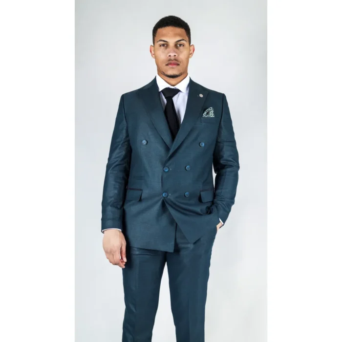 Men's Olive Suit 2 Piece Double Breasted Check Formal Dress - Image 1