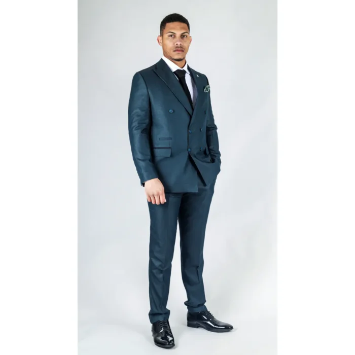 Men's Olive Suit 2 Piece Double Breasted Check Formal Dress - Image 4