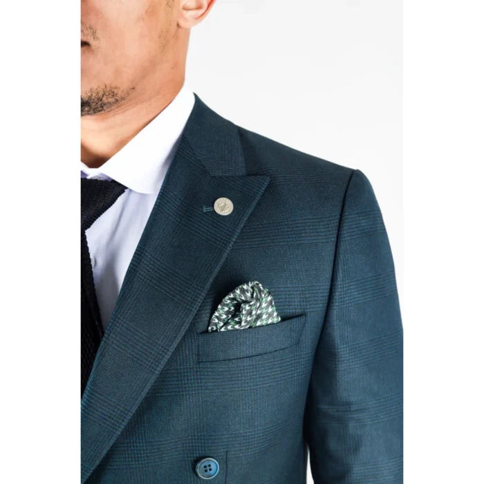 Men's Olive Suit 2 Piece Double Breasted Check Formal Dress - Image 5