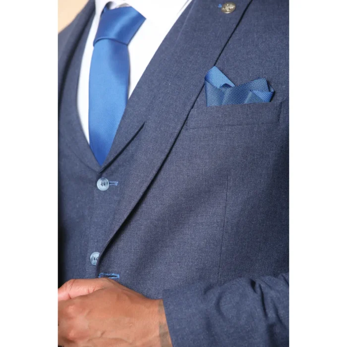 TP-24 - Men's Navy 3 Piece Linen Summer Wedding Suit - Image 3