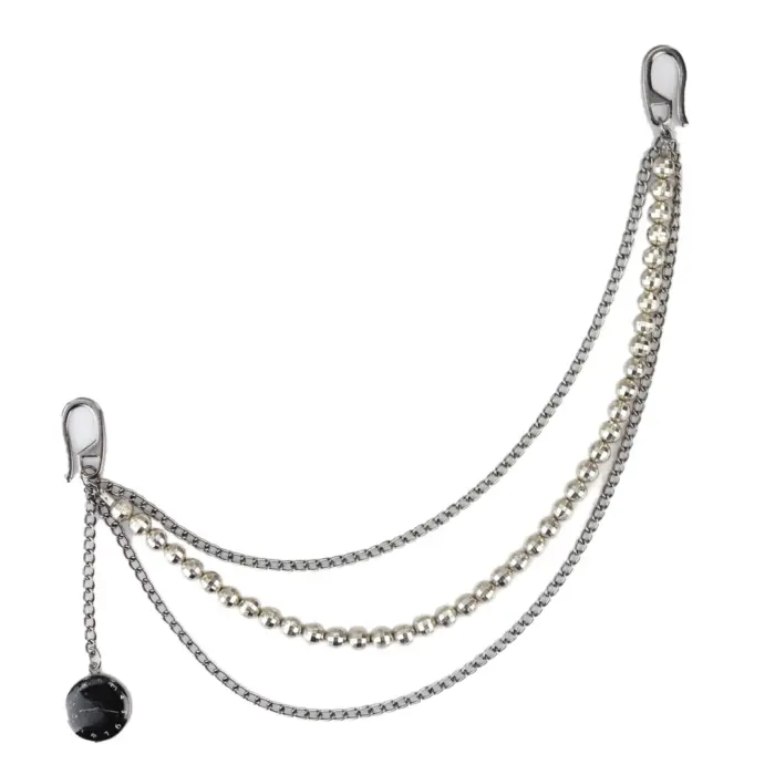 Waistcoat Pocket Chain Silver Clock Pendant Silver Bead Pocket Hook Vintage - Image 2