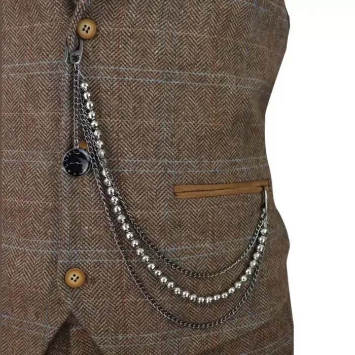 Waistcoat Pocket Chain Silver Clock Pendant Silver Bead Pocket Hook Vintage - Image 1