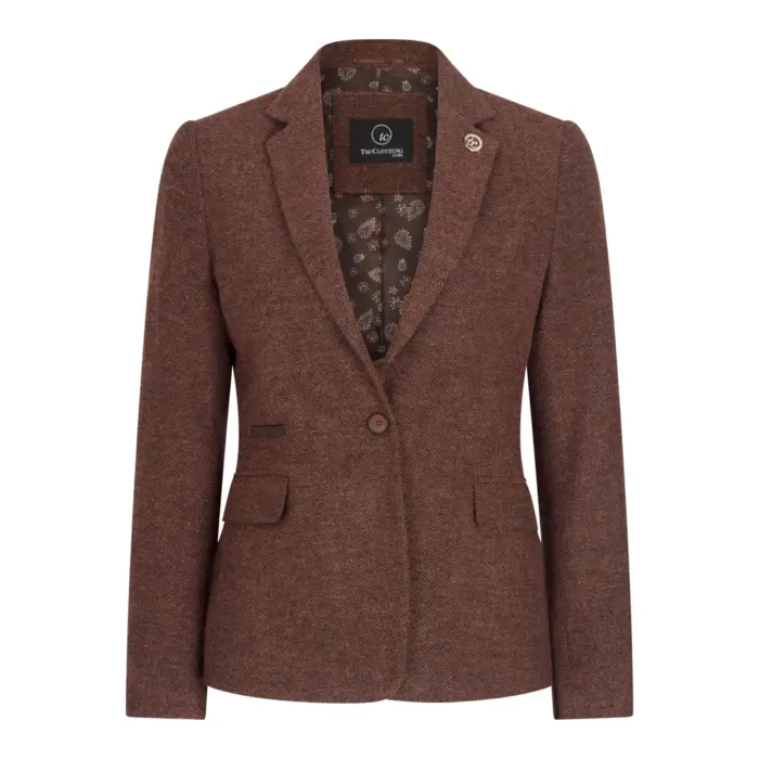 Ladies Tweed Suit Blazer Trousers Waistcoat Herringbone Wool Vintage Rust Brown - Image 1