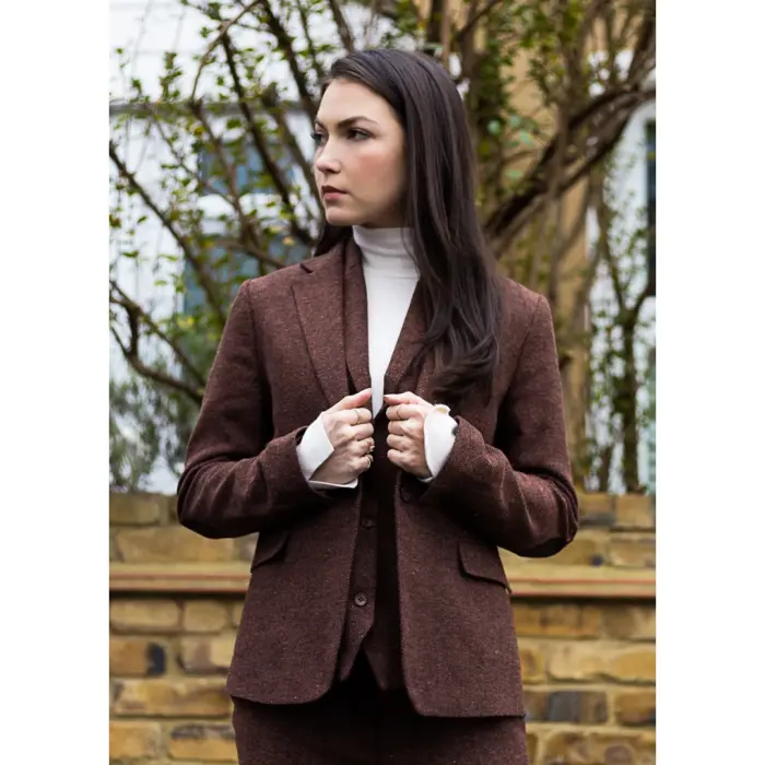 Ladies Tweed Suit Blazer Trousers Waistcoat Herringbone Wool Vintage Rust Brown - Image 2