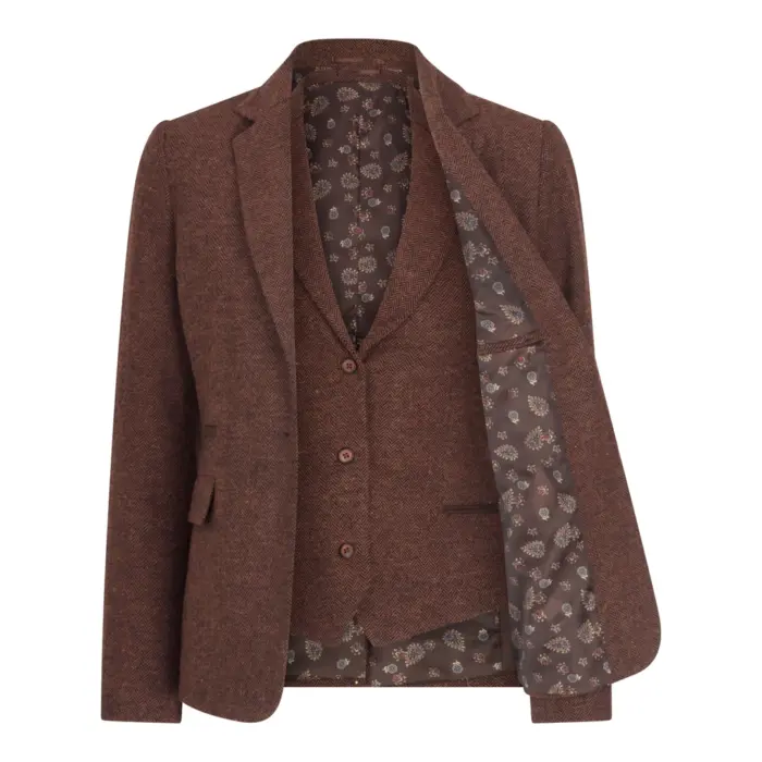 Ladies Tweed Suit Blazer Trousers Waistcoat Herringbone Wool Vintage Rust Brown - Image 14