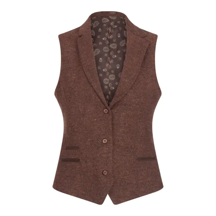 Ladies Tweed Suit Blazer Trousers Waistcoat Herringbone Wool Vintage Rust Brown - Image 13