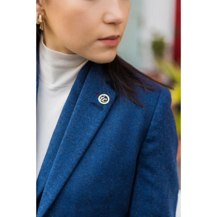 Womens Tweed Herringbone Blazer Jacket Waistcoat Navy Blue 1920s Vintage - Image 4