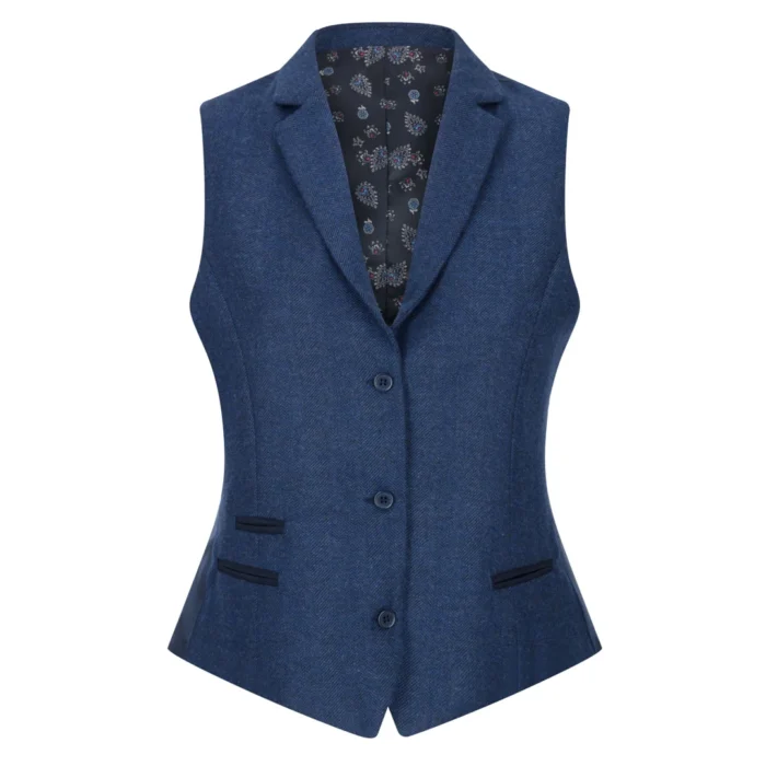Womens Tweed Herringbone Blazer Jacket Waistcoat Navy Blue 1920s Vintage - Image 8