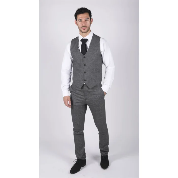 Mens Classic Waistcoat Prince Of Wales Check Grey Slim Fit Vintage Wedding - Image 5