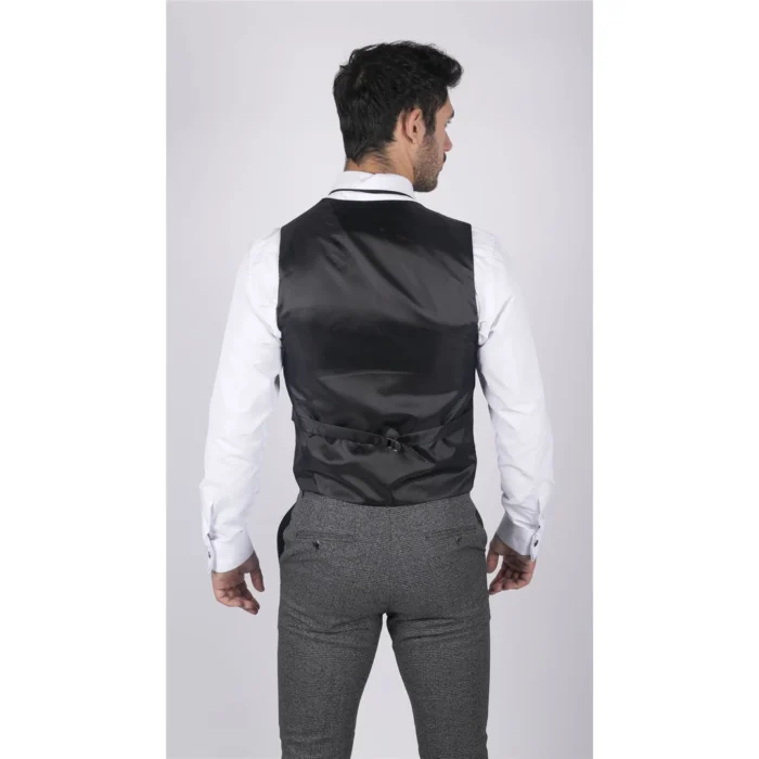 Mens Classic Waistcoat Prince Of Wales Check Grey Slim Fit Vintage Wedding - Image 3