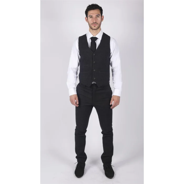 Mens Classic Waistcoat Prince Of Wales Check Black Slim Fit Vintage Wedding - Image 5