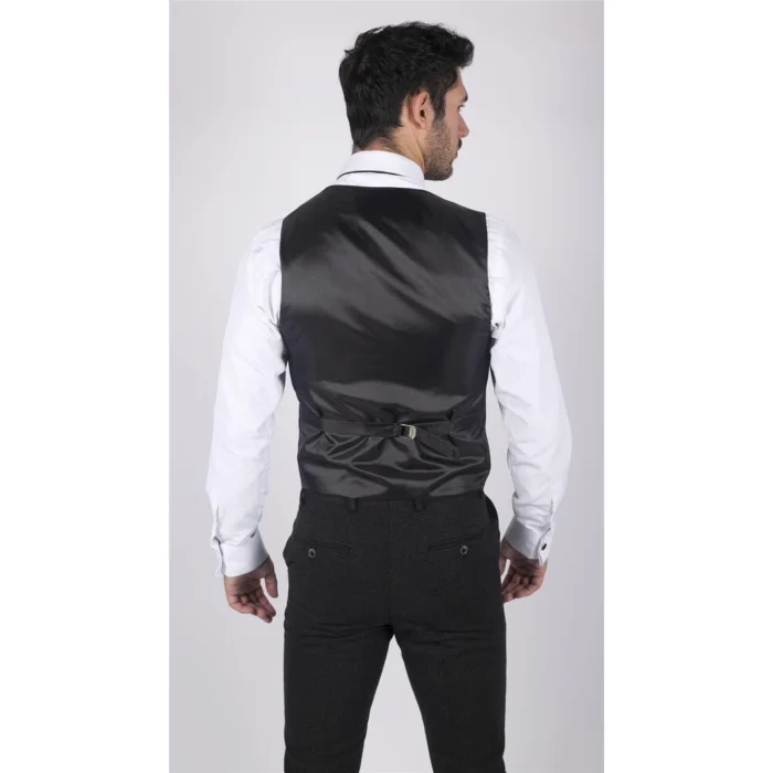 Mens Classic Waistcoat Prince Of Wales Check Black Slim Fit Vintage Wedding - Image 4