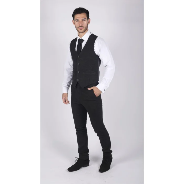 Mens Classic Waistcoat Prince Of Wales Check Black Slim Fit Vintage Wedding - Image 3